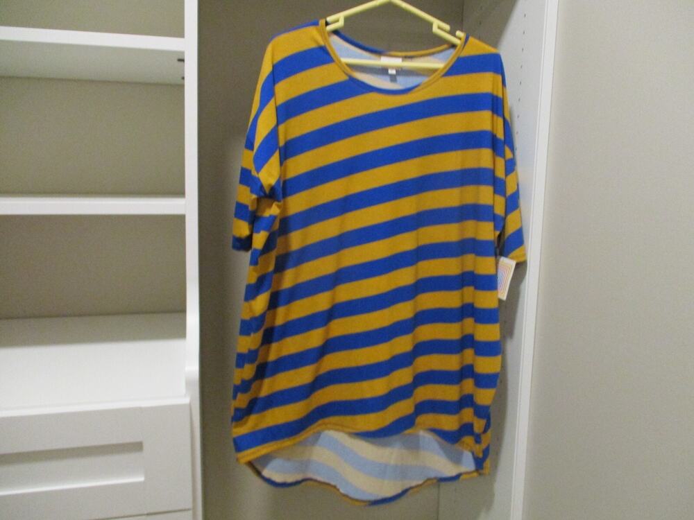 LULAROE IRMA SHIRT YELLOW BLUE STRIPED SIZE XL